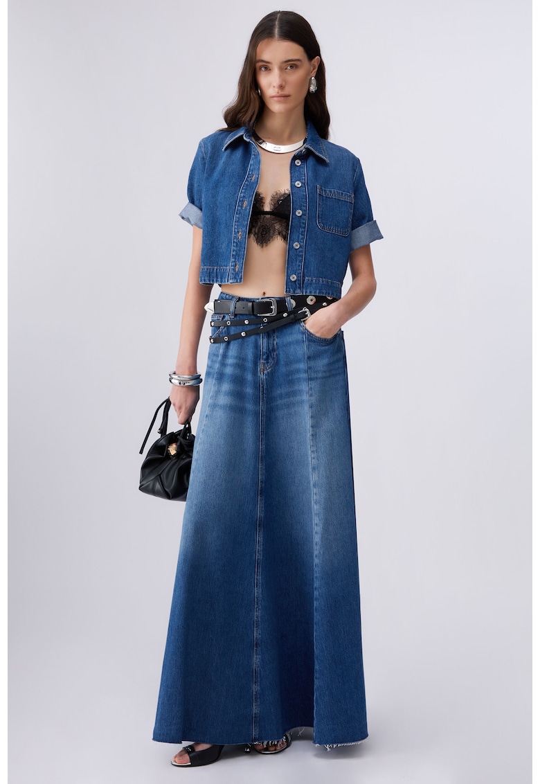 Camasa crop din denim - Bleumarin