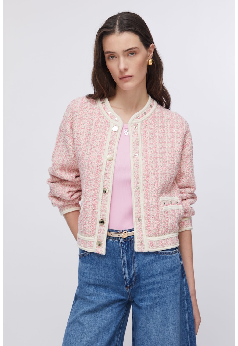 Jacheta crop cu nasturi contrastanti - Roz