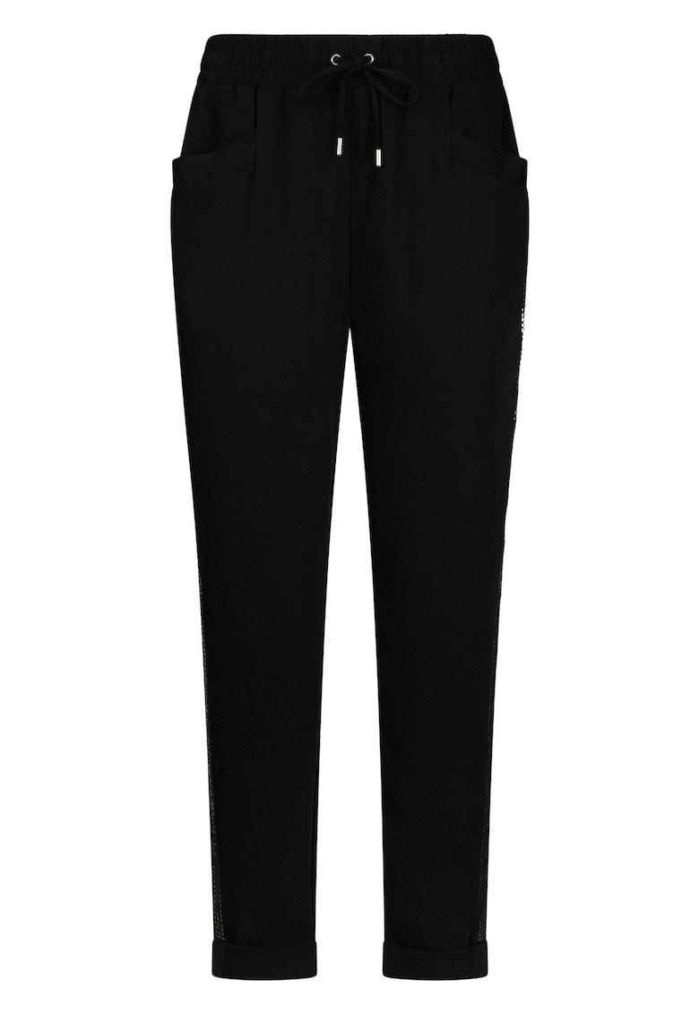 Pantaloni de trening cu benzi laterale cu strasuri - Negru