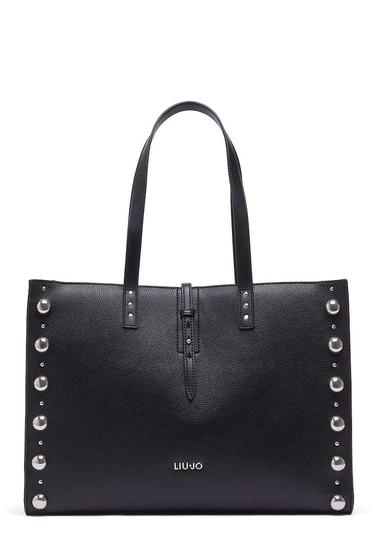Geanta shopper de piele ecologica cu nituri - Negru