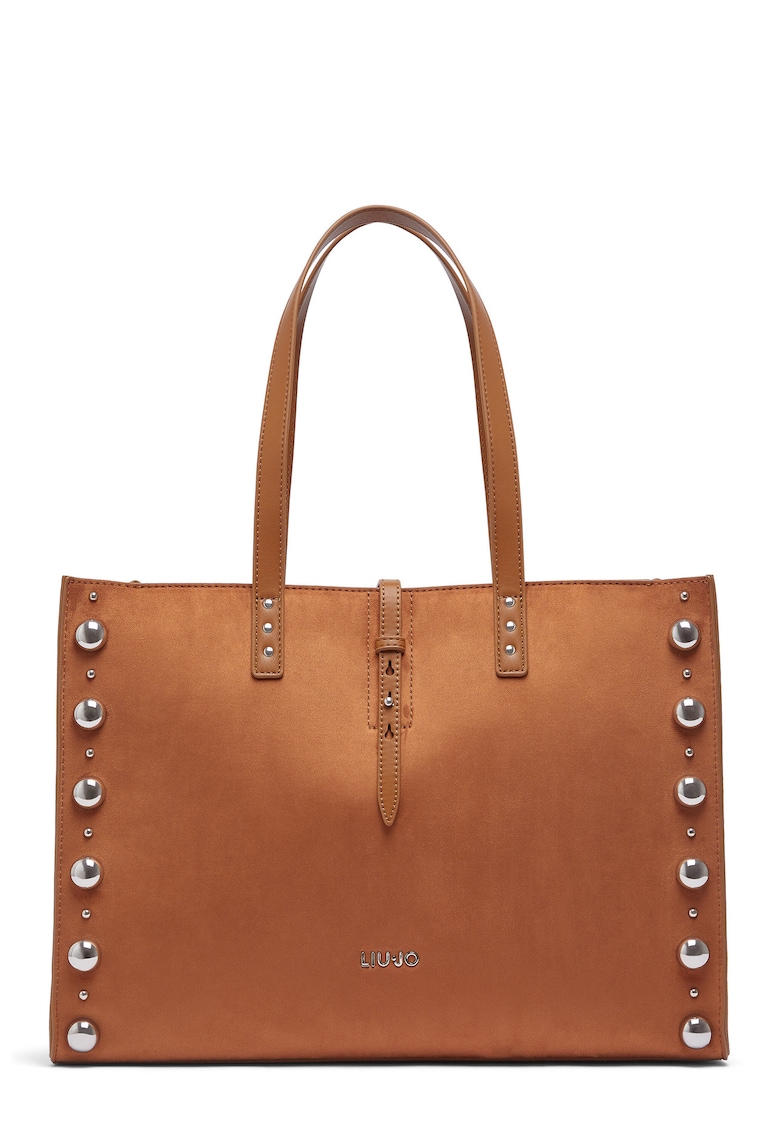 Geanta shopper de piele ecologica cu nituri - Caramel