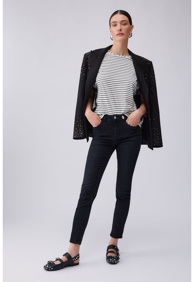 Blugi skinny crop cu talie inalta - Negru