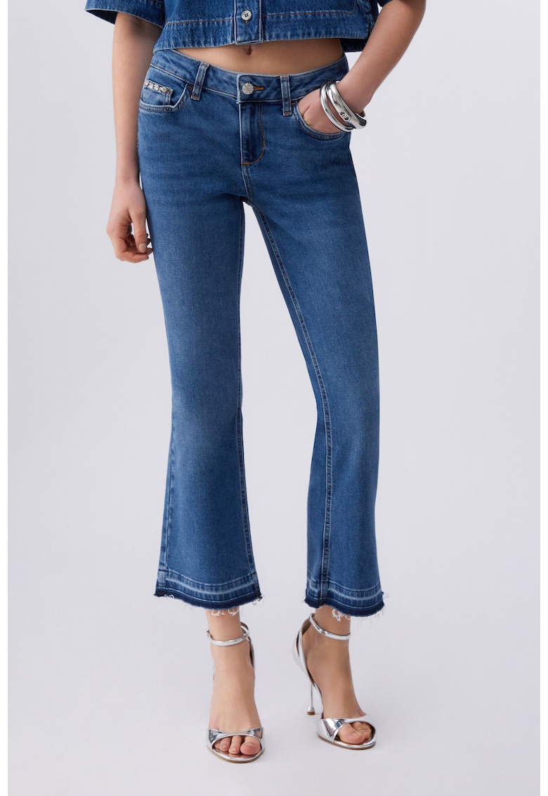 Blugi bootcut cu talie medie si terminatie nefinisata - Bleumarin