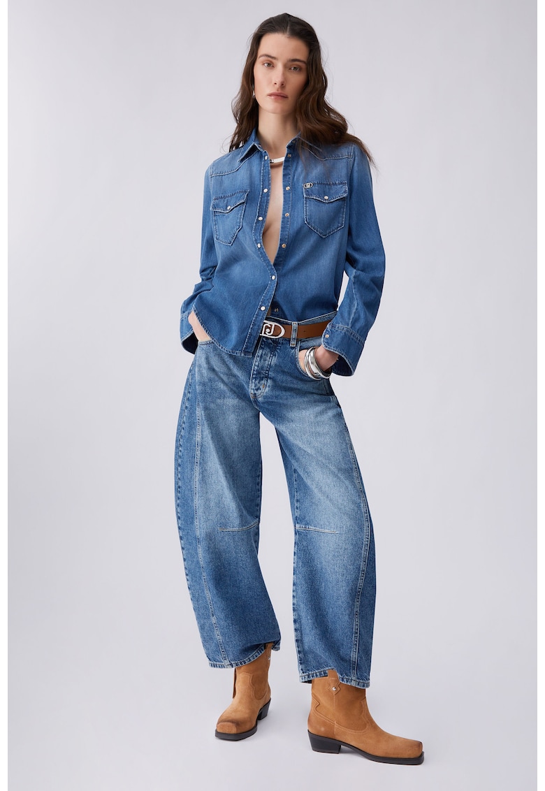 Camasa din chambray cu capse - Albastru