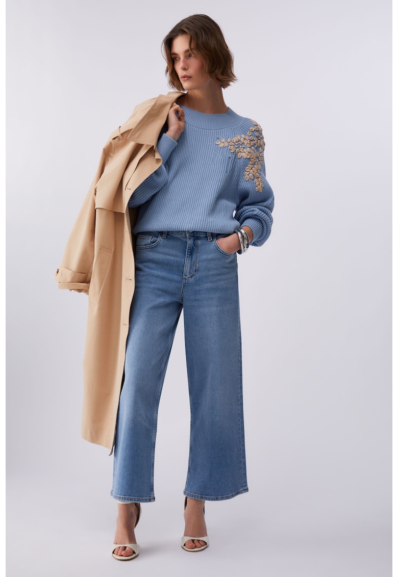 Blugi ampli crop cu talie medie - Albastru deschis/Bleumarin