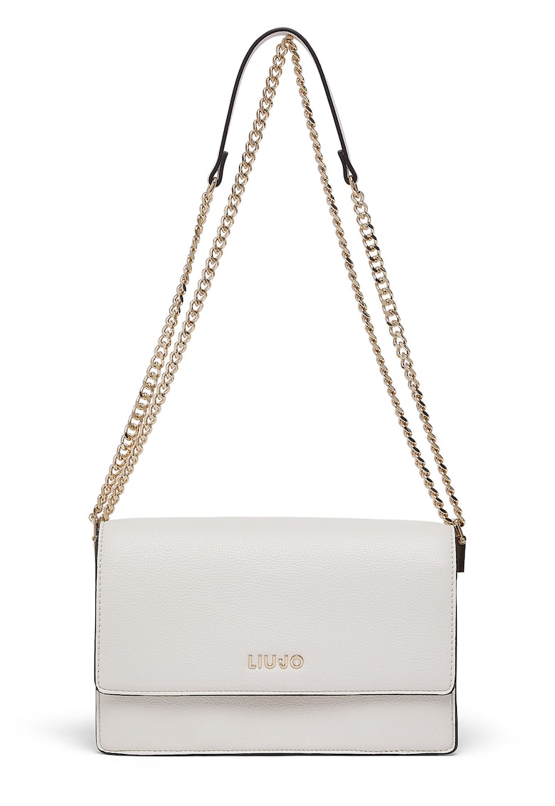 Geanta crossbody cu clapa si bareta lant - Alb murdar