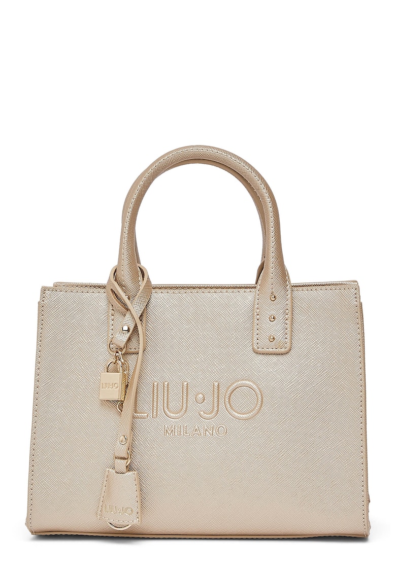 Geanta crossbody din piele ecologica cu logo in relief - Auriu