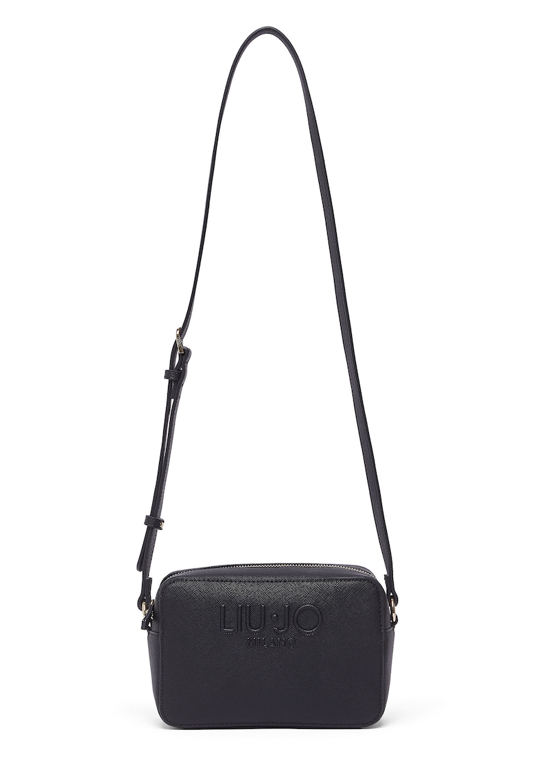 Geanta crossbody de piele ecologica cu logo in relief - Negru