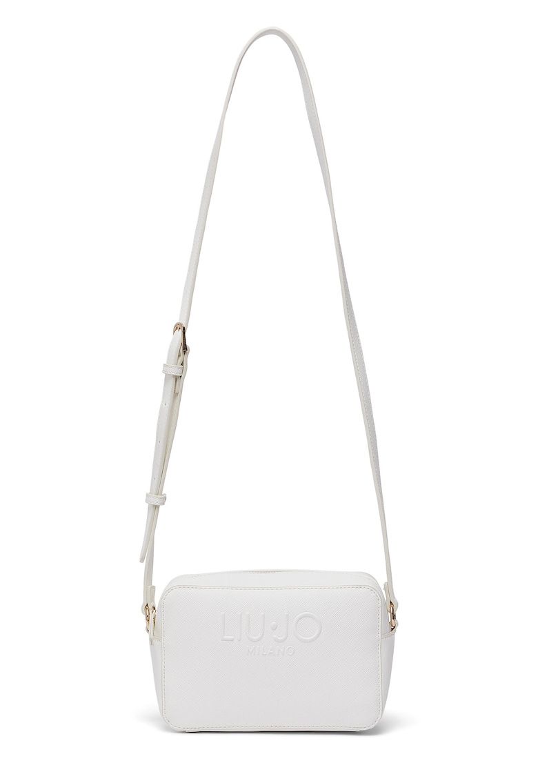 Geanta crossbody de piele ecologica cu logo in relief - Alb murdar