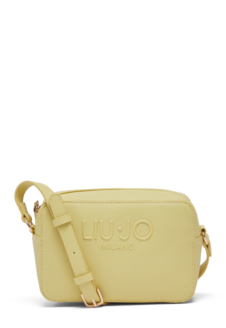 Geanta crossbody de piele ecologica cu logo in relief - Galben