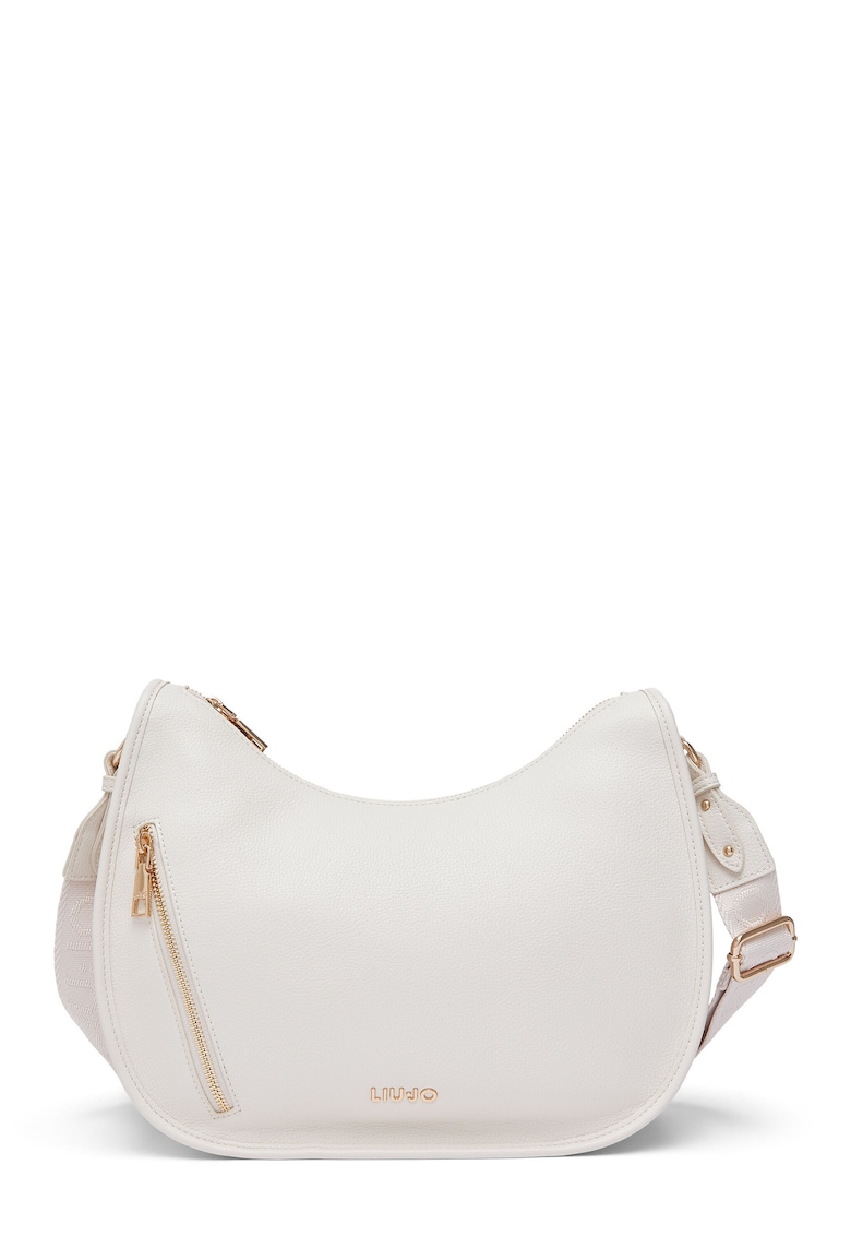Geanta hobo cu fermoar si bareta ajustabila - Alb murdar