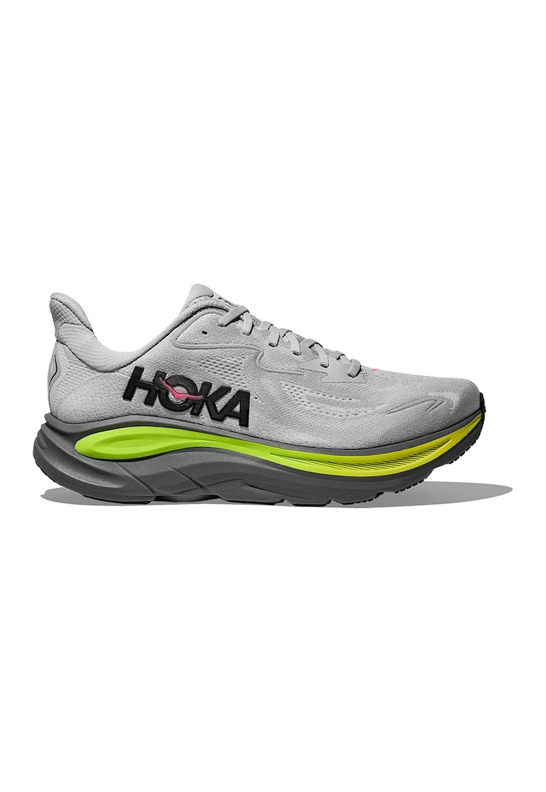 Pantofi Clifton 10 cu logo pentru alergare - Gri deschis/Verde lime