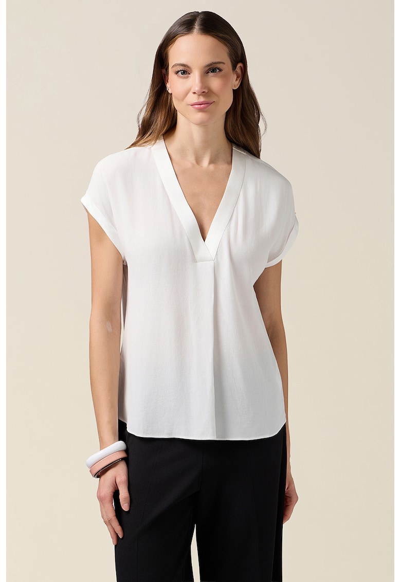 Bluza cu decolteu in V si model uni - Alb