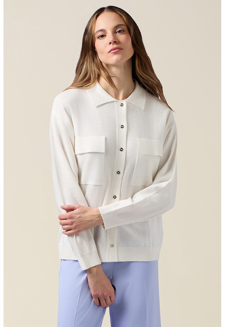 Cardigan-camasa cu buzunare pe piept - Alb
