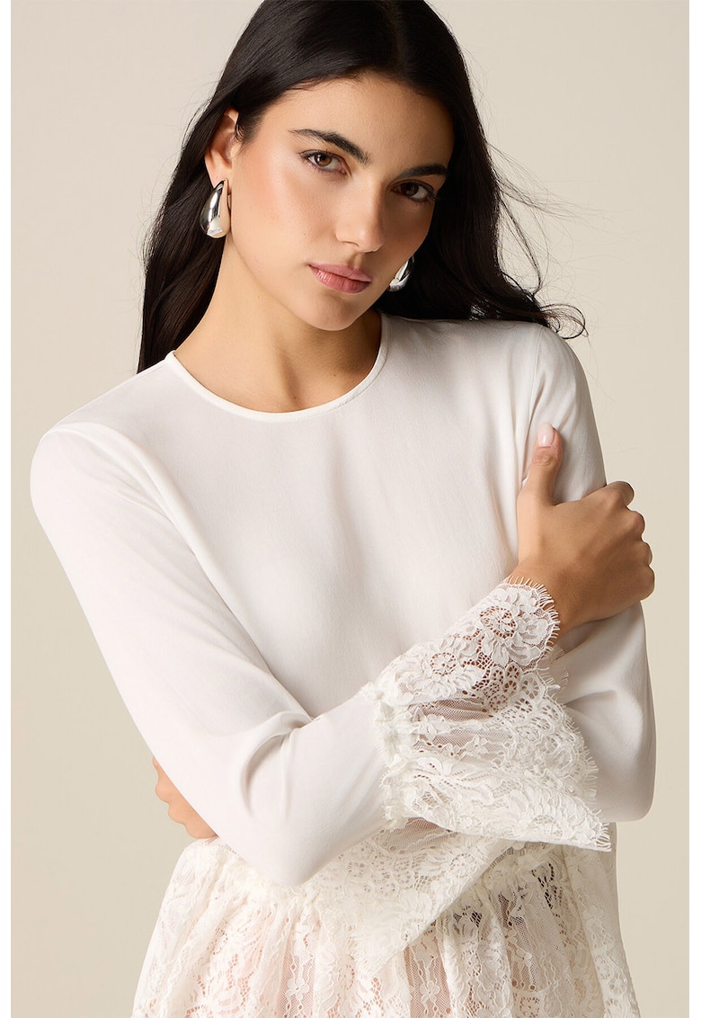 Bluza cu garnitura de dantela - Alb