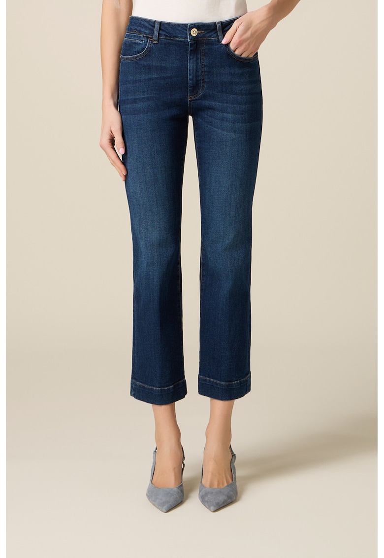 Blugi crop cu croiala boot-cut - Albastru inchis