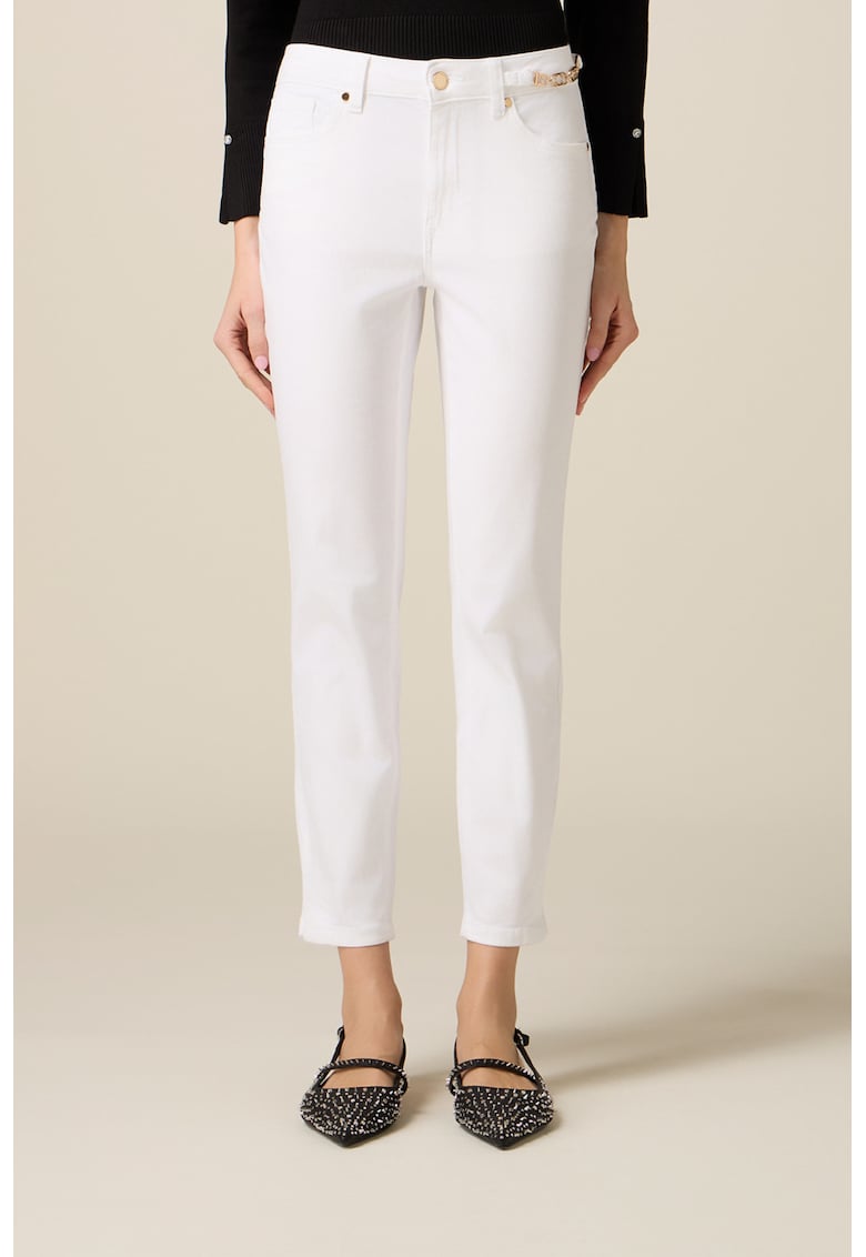Blugi skinny din amestec de lyocell cu detaliu cu lant - Alb