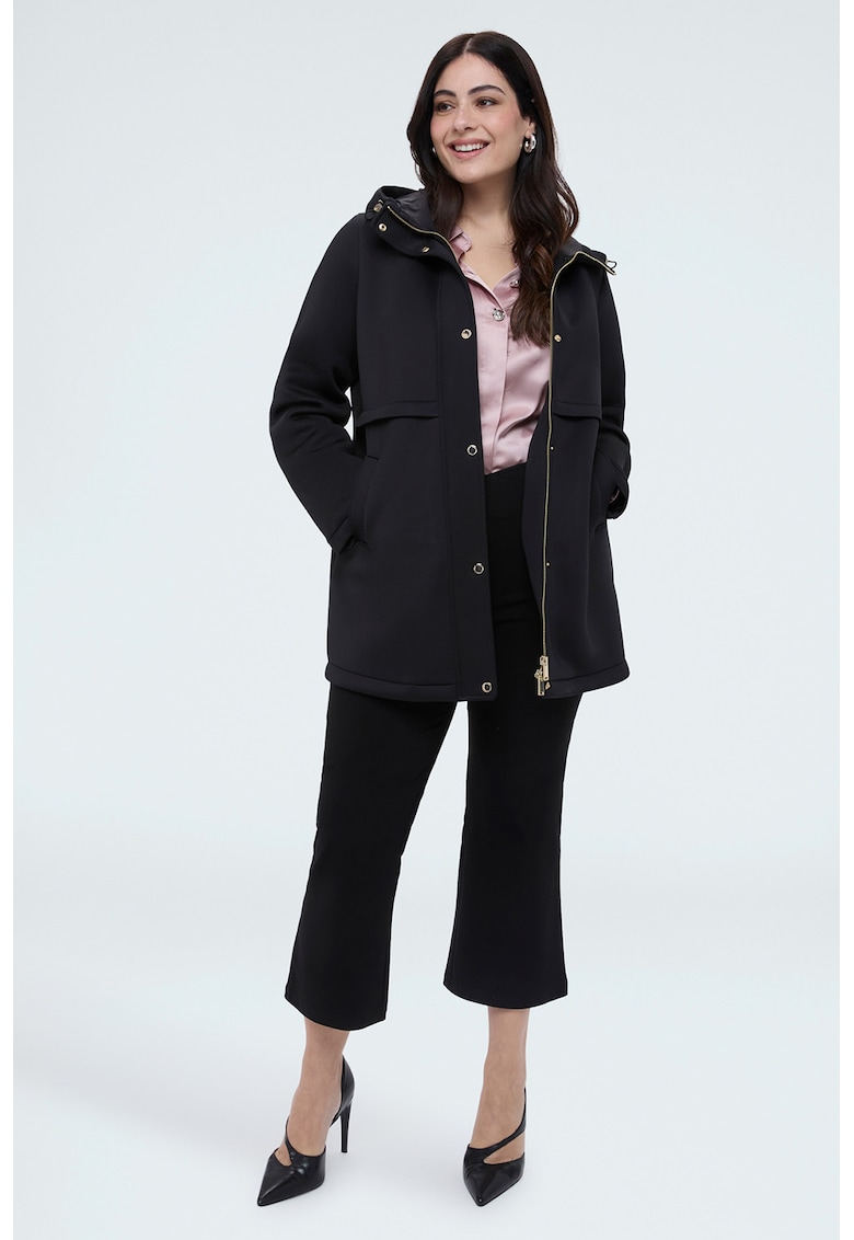 Pantaloni cu croiala kick flare si banda cu talie elastica - Negru