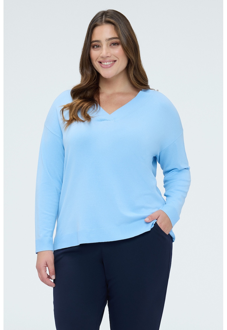 Pulover cu decolteu in V si maneci cazute - Albastru lavanda