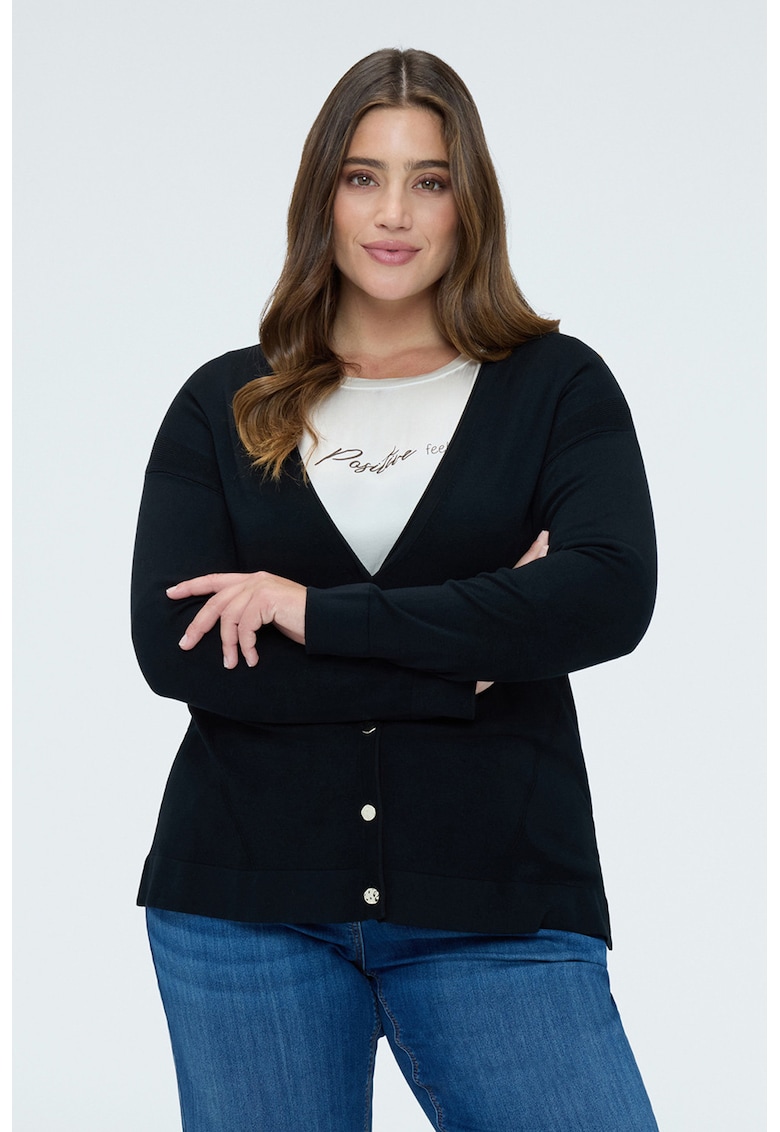 Cardigan cu decolteu in V si nasturi - Albastru ultramarin