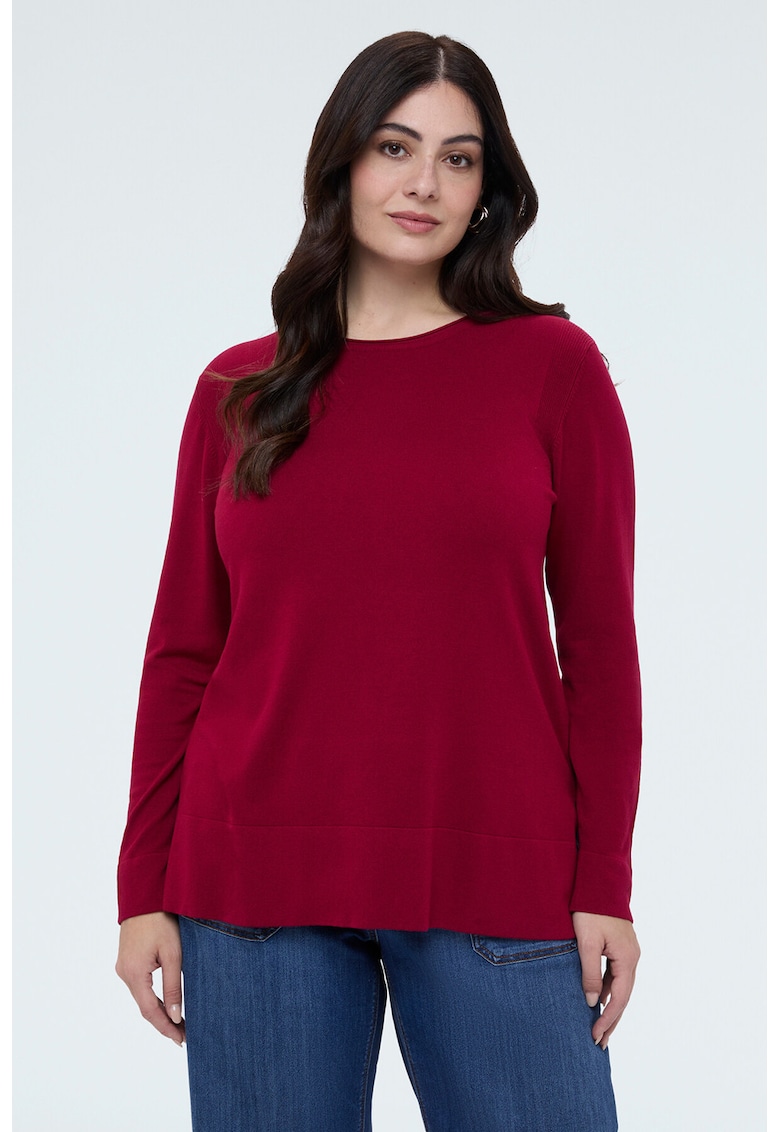 Pulover cu decolteu la baza gatului si model uni - Rosu inchis