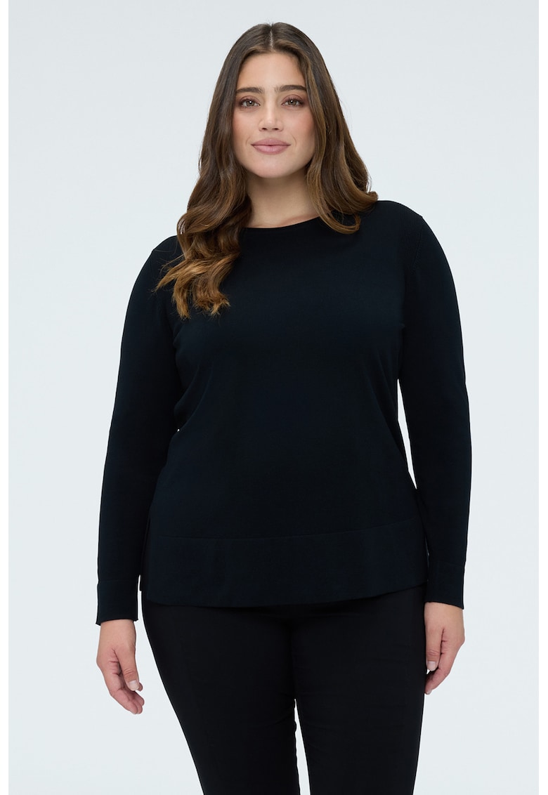 Pulover cu decolteu la baza gatului si model uni - Albastru ultramarin