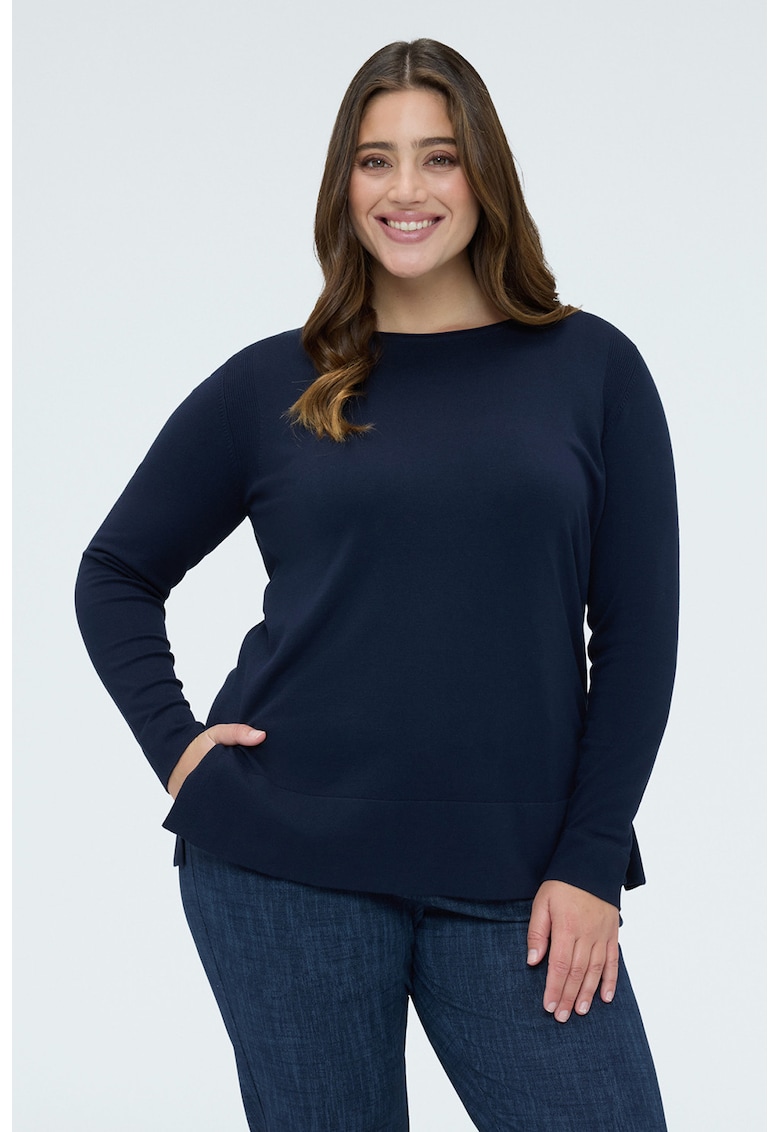 Pulover cu decolteu la baza gatului si model uni - Bleumarin