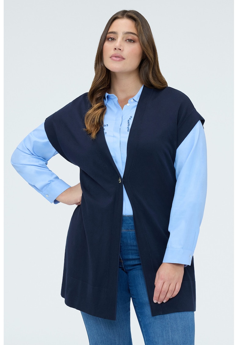 Cardigan cu maneci scurte si un nasture - Bleumarin