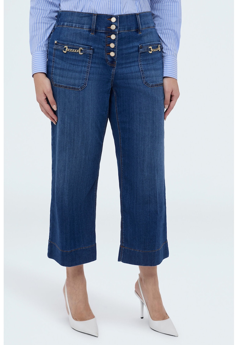 Blugi capri cu nasture - Albastru inchis