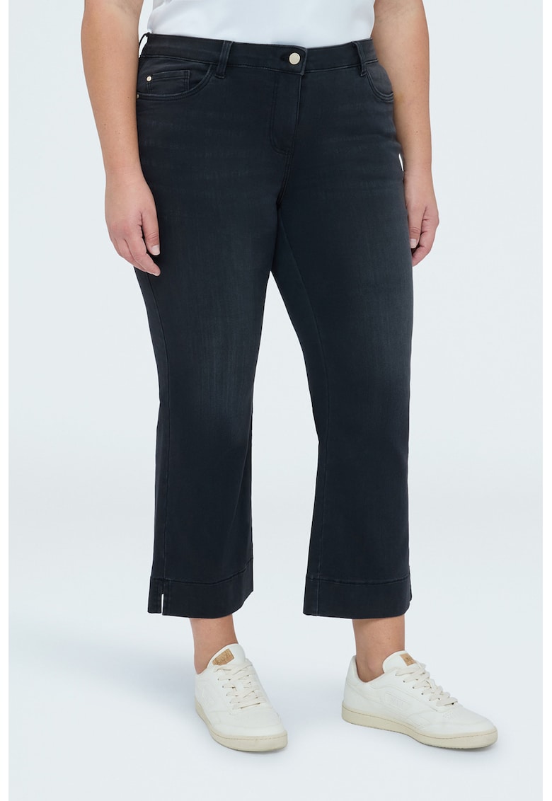 Blugi crop cu croiala bootcut si slituri laterale - Negru stins