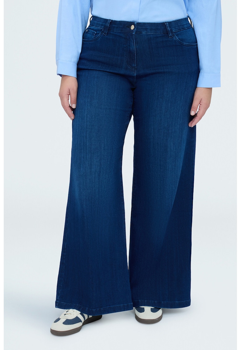 Blugi cu croiala ampla si model cu 5 buzunare - Albastru inchis