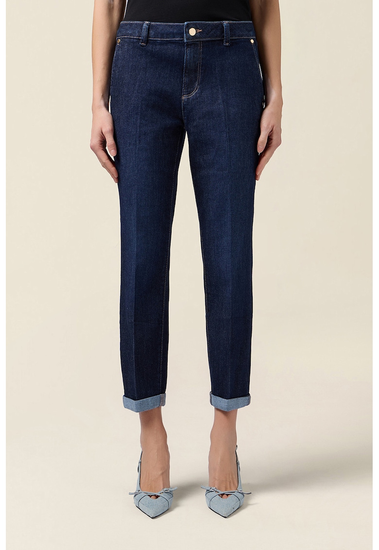 Blugi crop cu croiala dreapta - Bleumarin