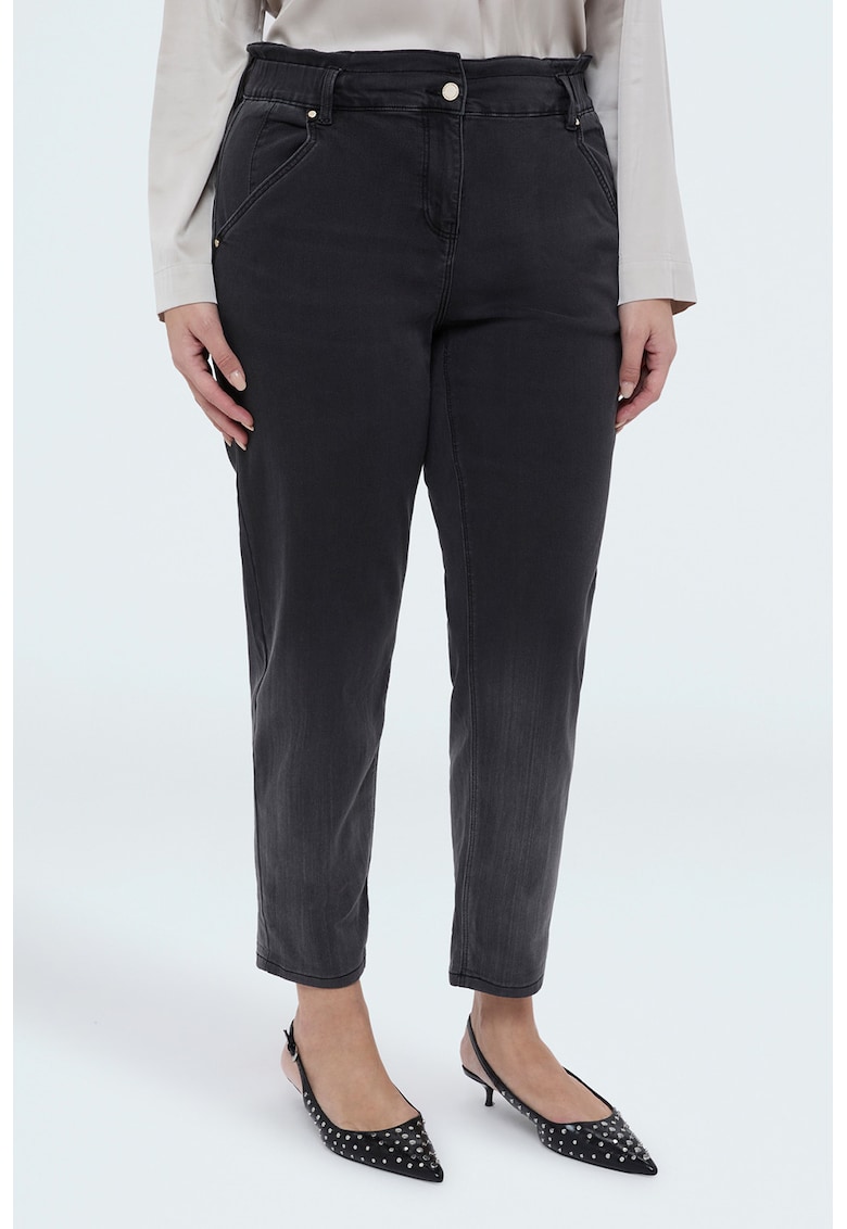 Blugi crop cu croiala balon si buzunare - Negru
