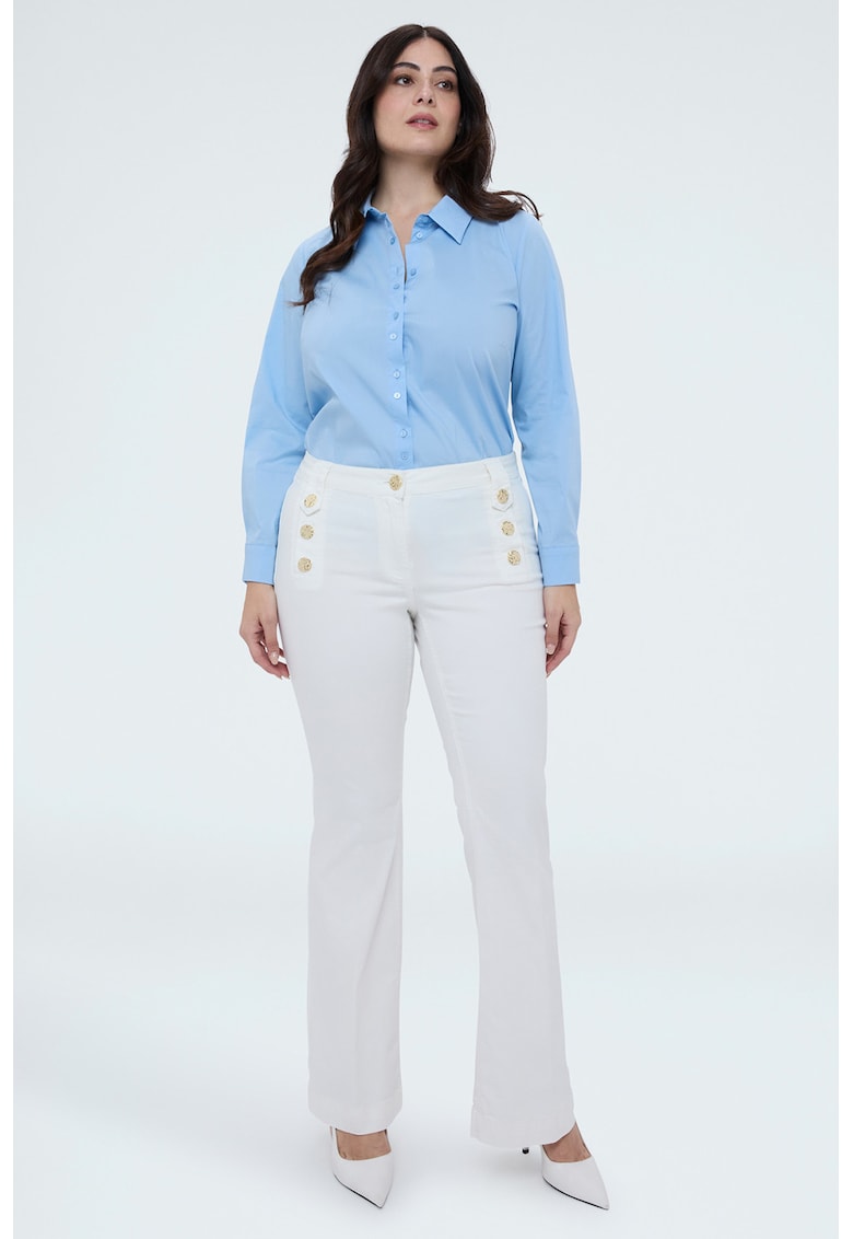 Blugi cu croiala bootcut si nasturi-bijuterie decorativi - Alb