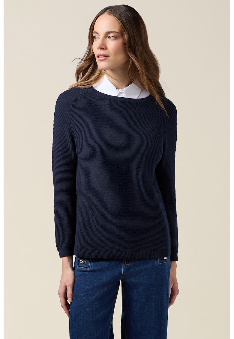 Pulover striat cu maneci raglan - Albastru ultramarin