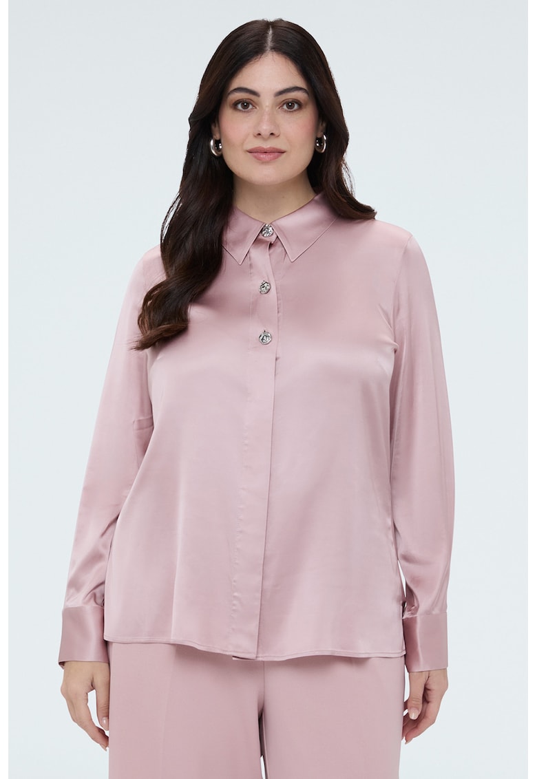 Bluza polo cu fenta cu nasturi - Roz prafuit
