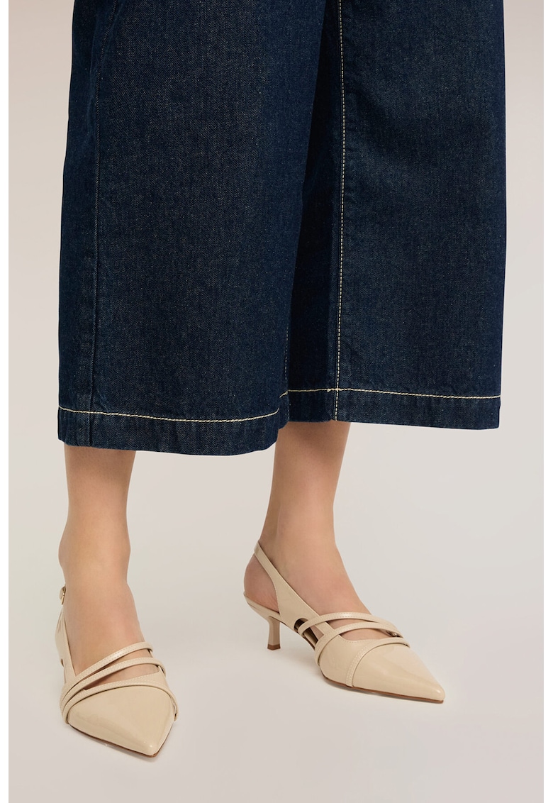 Pantofi slingback de piele lacuita cu toc kitten - Bej