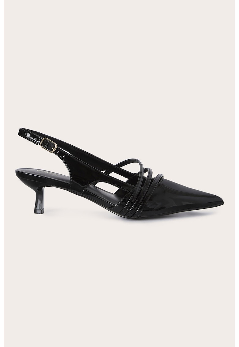 Pantofi slingback de piele lacuita cu toc kitten - Negru