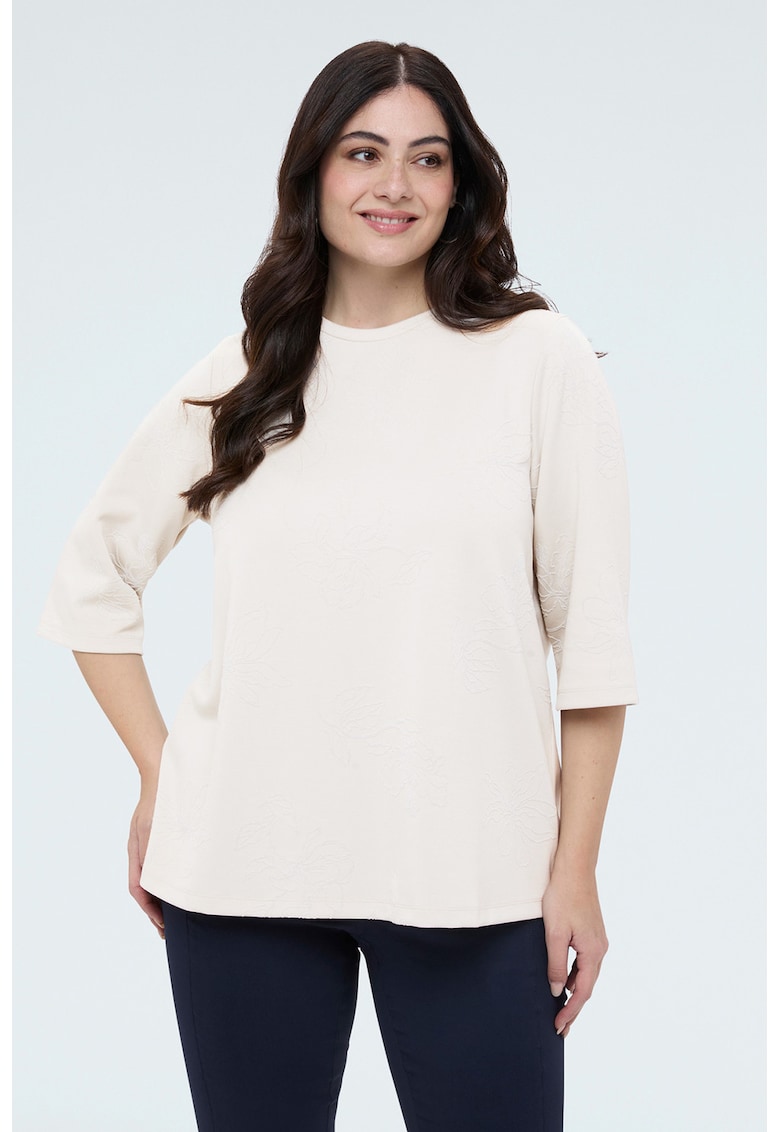 Bluza cu strat exterior cu model floral si maneci 3/4 - Piersica