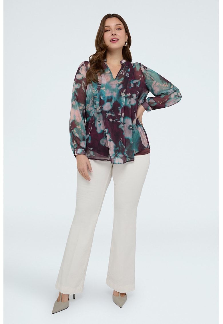 Bluza lejera cu model floral - Piersica/Violet tyrian/Verde persan
