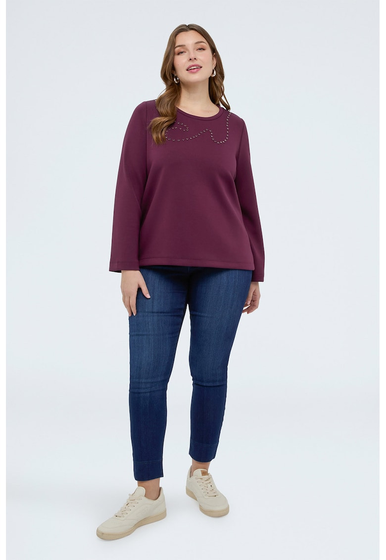 Bluza cu decolteu rotund si strasuri - Violet tyrian