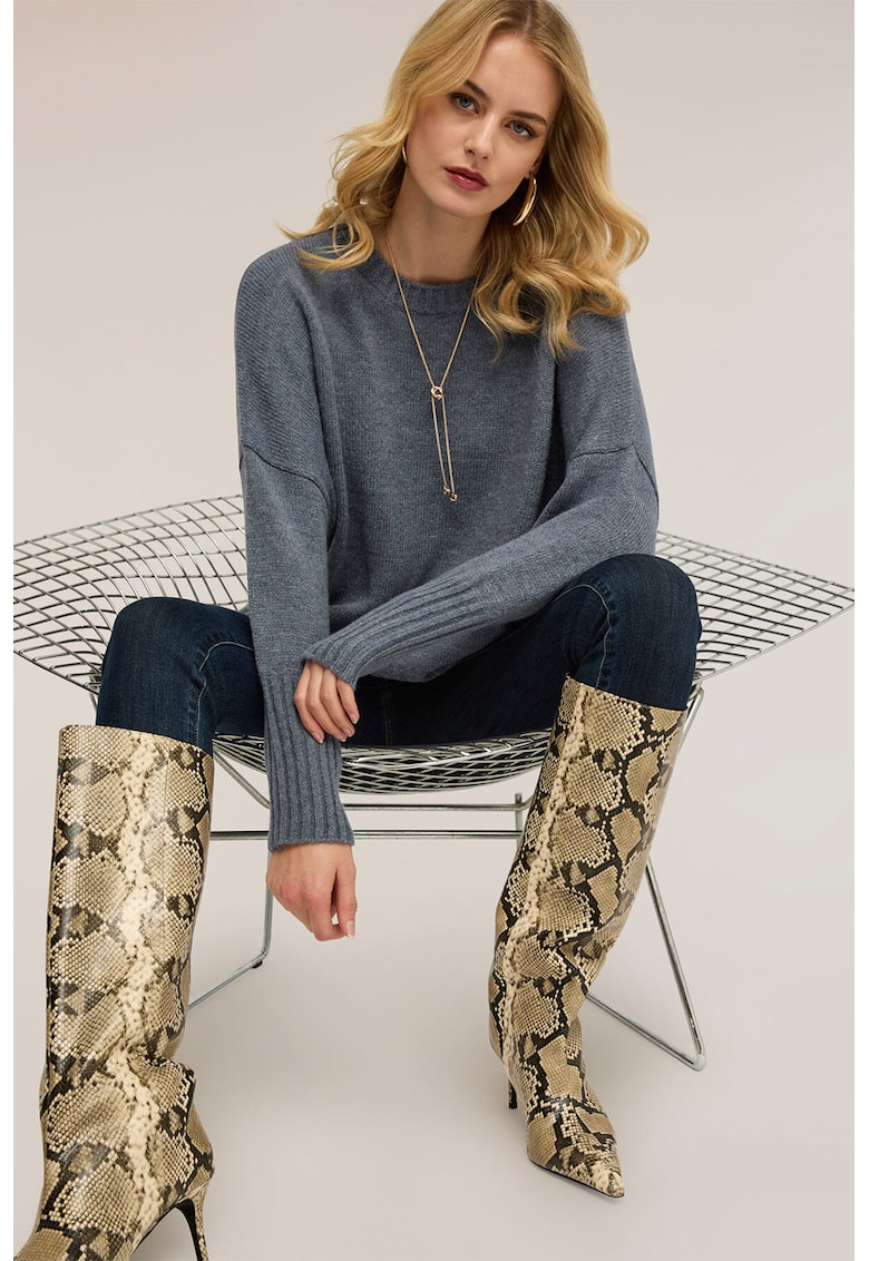 Pulover supradimensionat din amestec de lana - Albastru titan