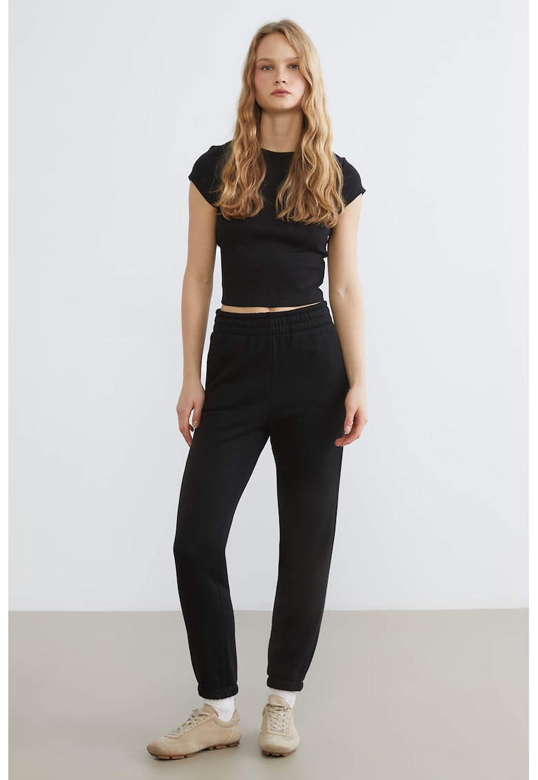Pantaloni de trening slim fit cu talie inalta - Negru