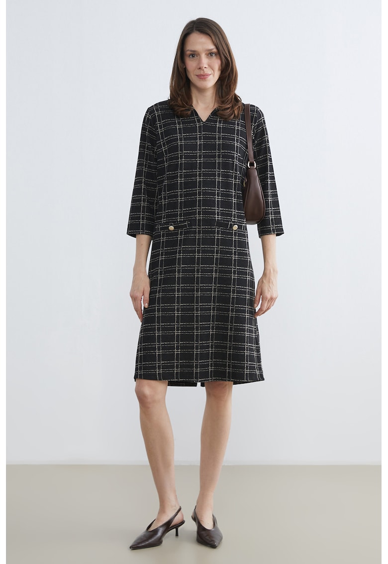 Rochie midi in carouri - Negru/Crem
