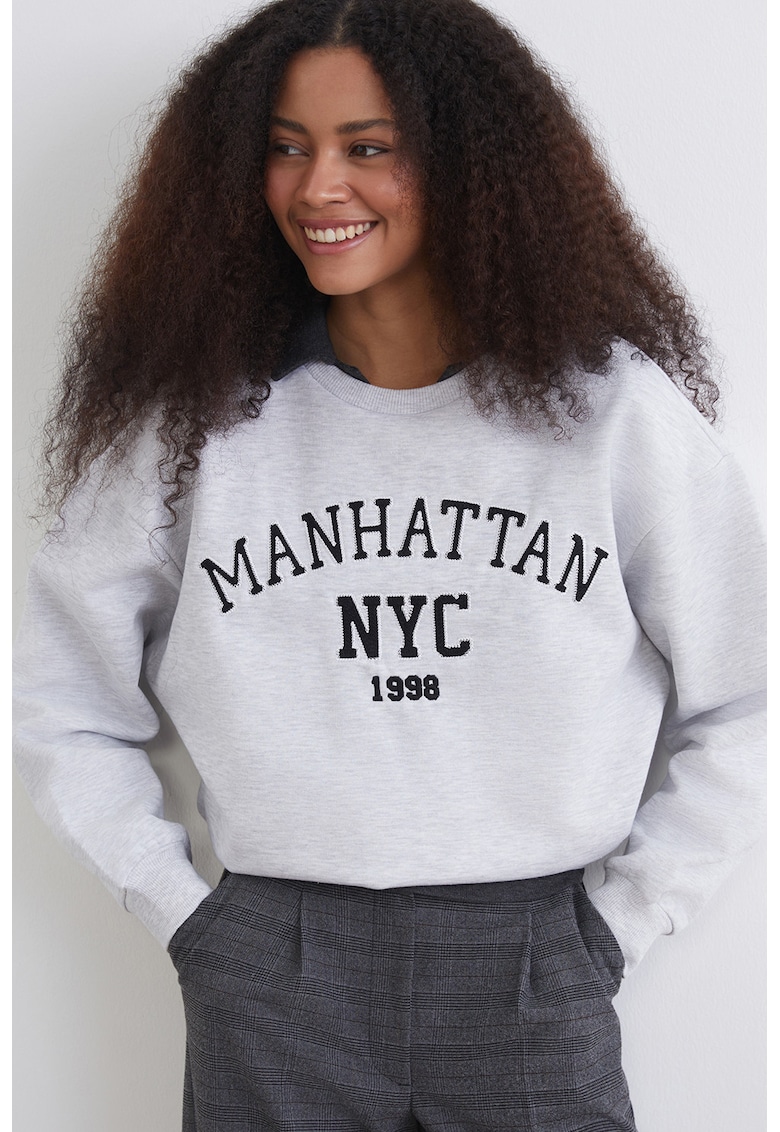 Bluza de trening cu text - Gri deschis melange