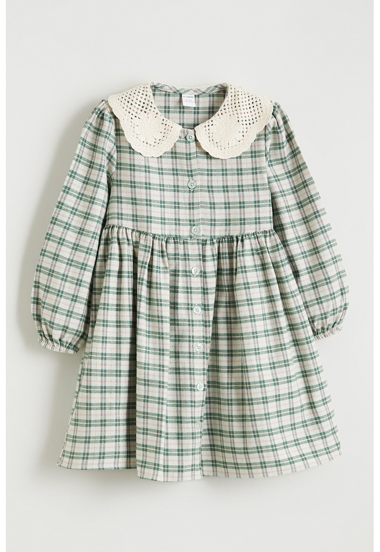 Rochie evazata in carouri - Verde/Crem