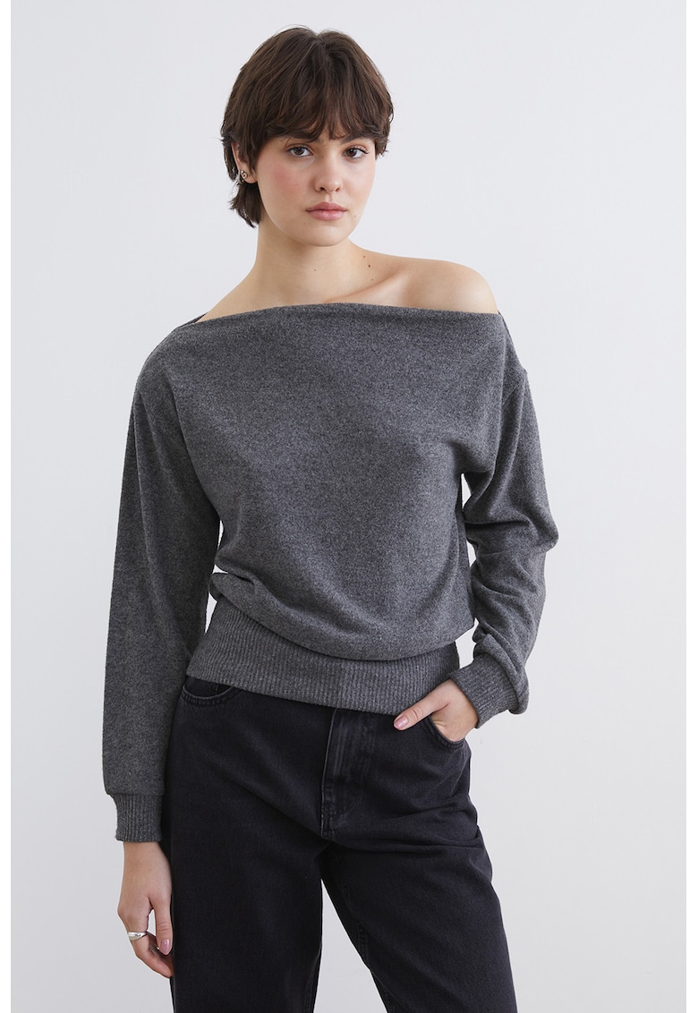 Bluza cu decolteu pe un umar - Gri antracit
