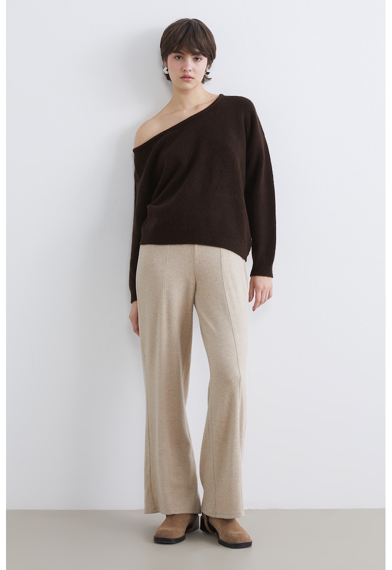 Pantaloni ampli cu talie elastica - Maro nisip