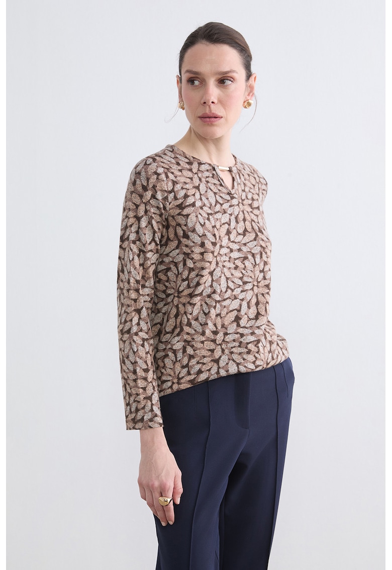 Bluza cu imprimeu si decupaj - Bej