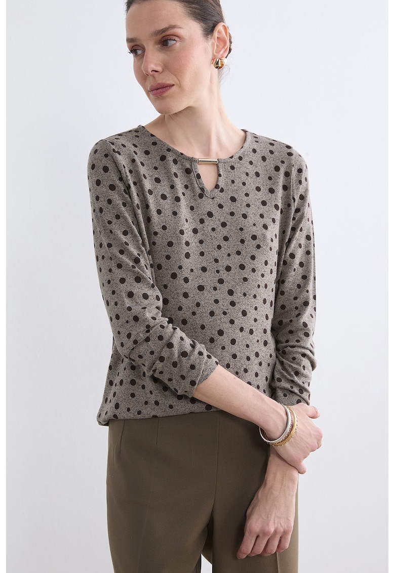 Bluza cu imprimeu si decupaj - Maro taupe
